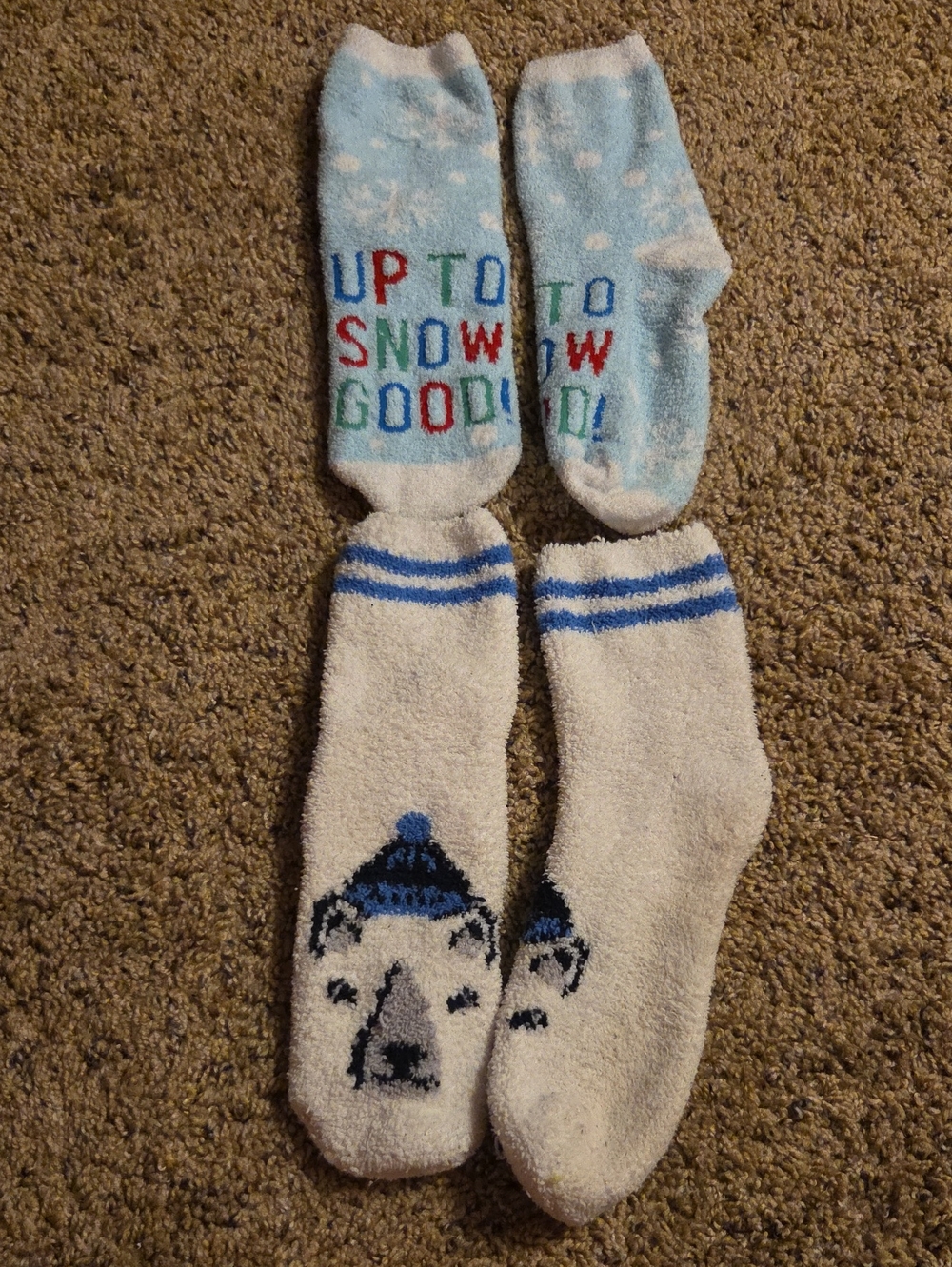 Cozy Blue & White Fuzzy Socks - Polar Bear & Snow Design